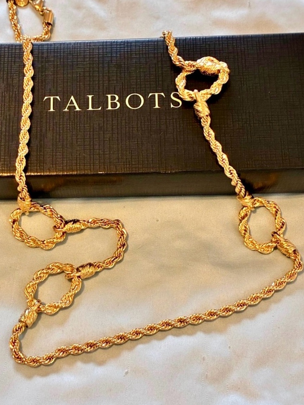 Talbots Elegant Long Gold Rope-Link Necklace